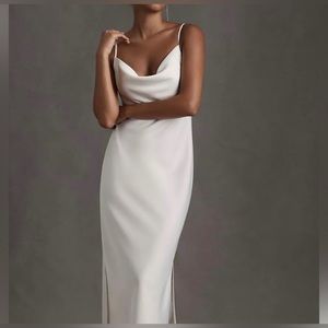 BHLDN Cali Satin Dress (Size 2, Ivory)